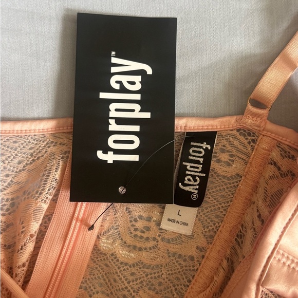 Forplay Lace Up Corset Teddy Bodysuit Lingerie Blush Pink Sz L BNWT - Picture 2 of 5